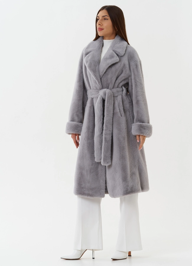 Пальто из эко меха с английским воротником модель № 27686 в рассрочку