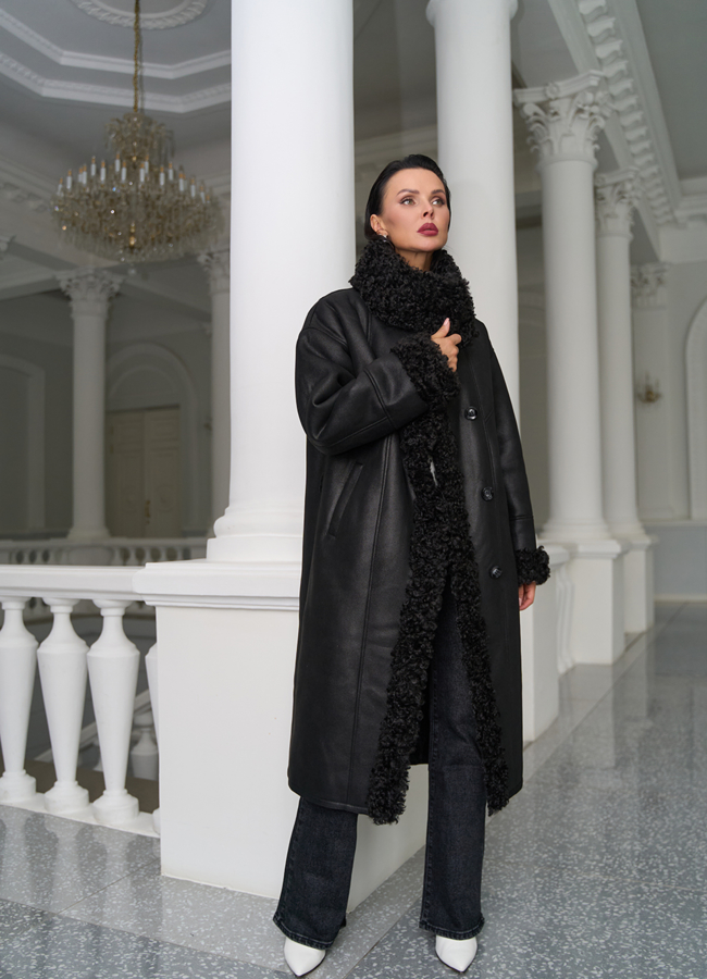 Женская дубленка из эко замши с поясом модель № 31280 меха малина