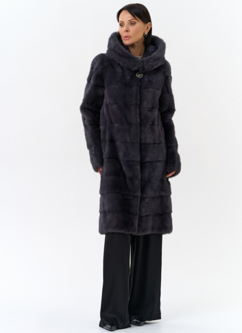 Норковая шуба в цвете графит с капюшоном Норковая шуба в цвете графит с капюшоном