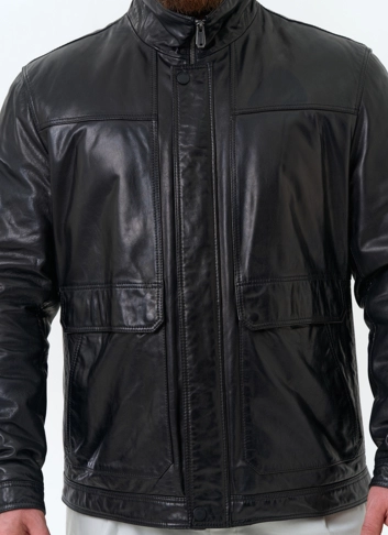 Мужская утепленная куртка из натуральной кожи фото