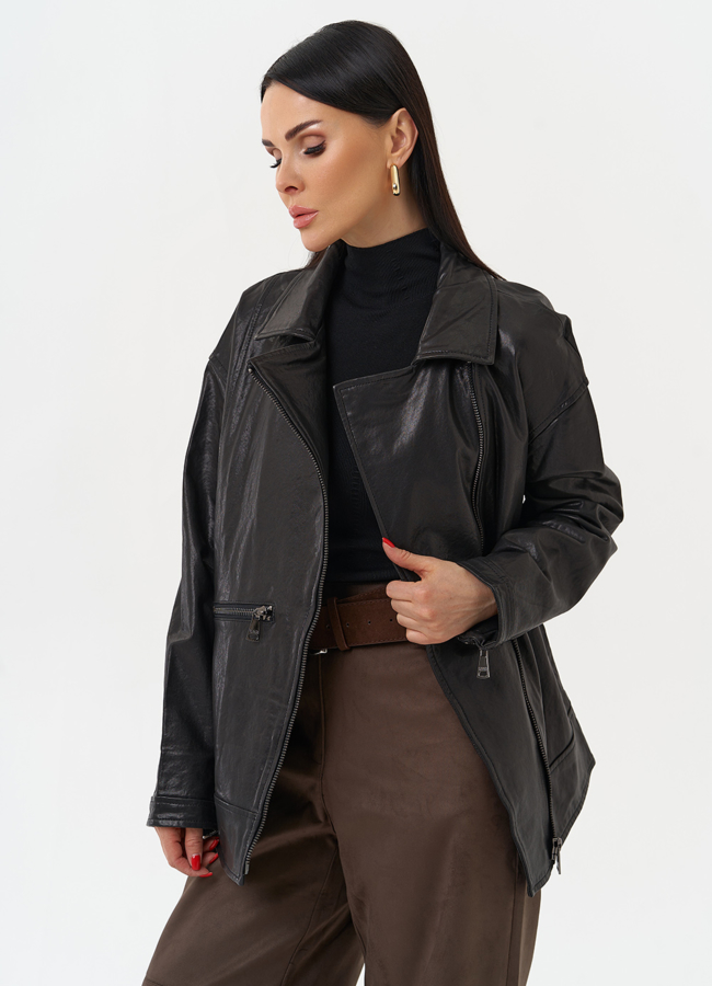 Женская косуха оверсайз черного цвета модель № 29989 универмаг малина