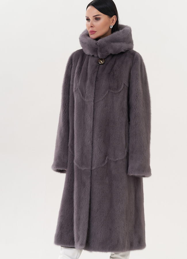 Шуба из норки с капюшоном модель № 26122 универмаг малина