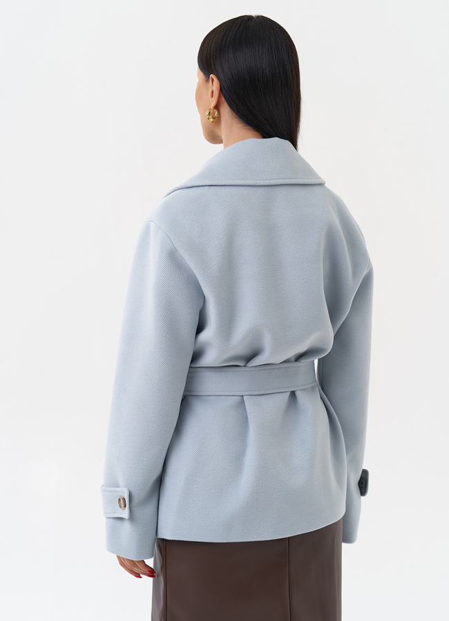 фото Укороченное пальто с поясом модель № 29890