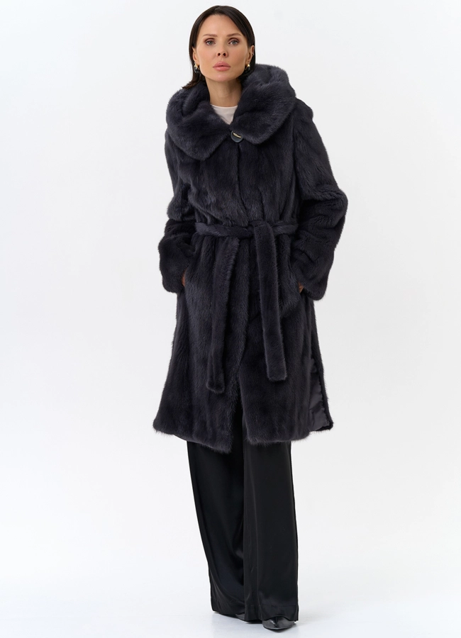 Норковая шуба с поясом модель № 31158 универмаг малина