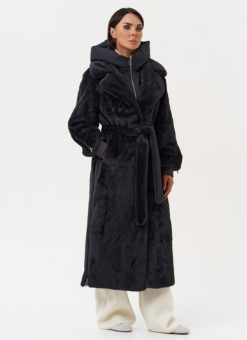 Длинная женская шуба из эко меха в цвете графит Длинная женская шуба из эко меха в цвете графит