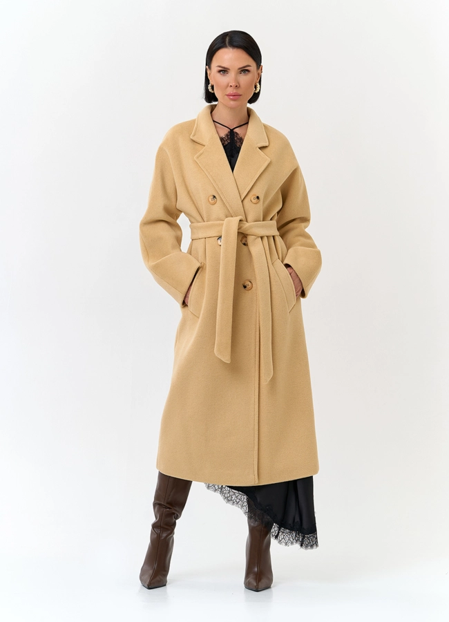 фото Женское пальто с поясом модель № 32809