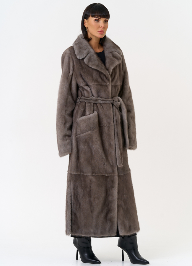 Длинная шуба из меха норки с английским воротником модель № 31598 универмаг малина