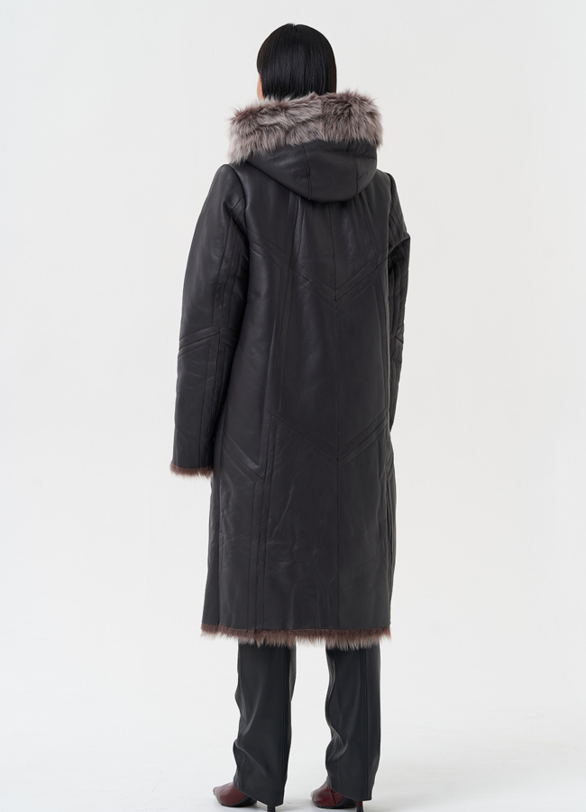 Дубленка с отделкой из тосканы с капюшоном модель № 28698 универмаг малина