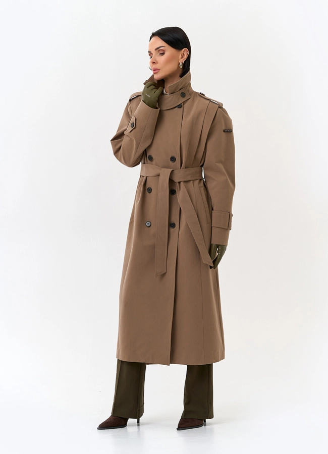 Женский длинный плащ с поясом модель № 32561 меха малина