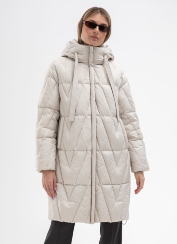 Женский светлый пуховик с капюшоном