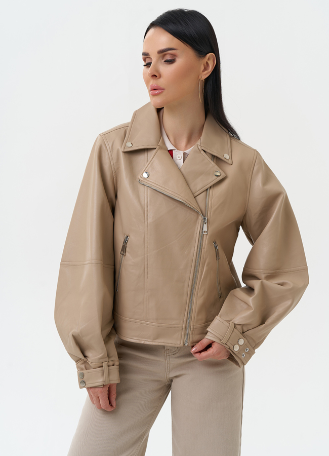 Куртка косуха из эко кожи бежевого цвета модель № 30309 универмаг малина