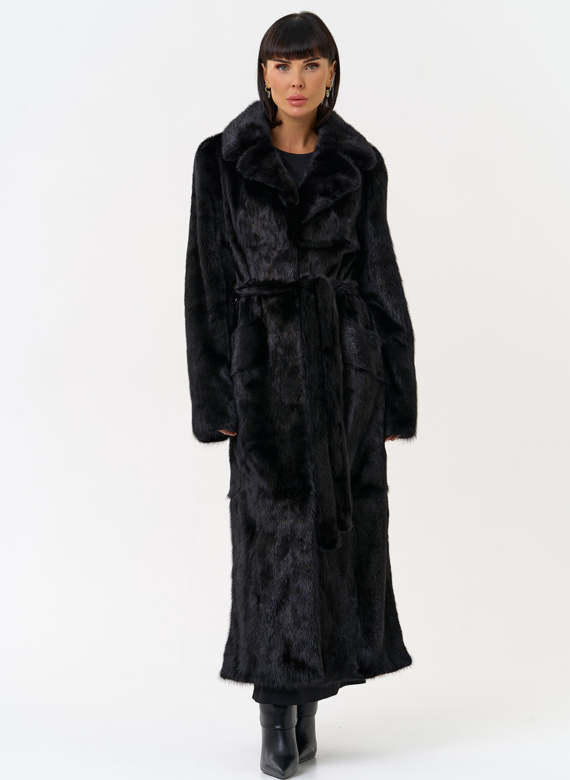 Длинная шуба из меха норки в черном цвете