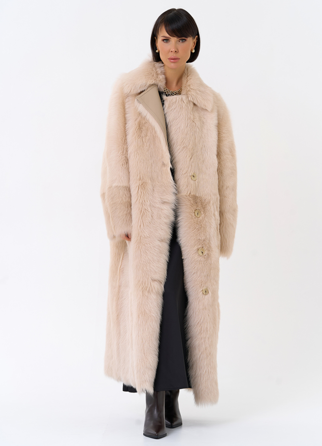 Женская двухсторонняя дубленка с поясом модель № 31929 универмаг малина