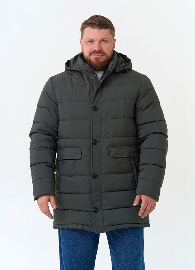 Мужской пуховик с капюшоном модель № 34080 меха малина фото