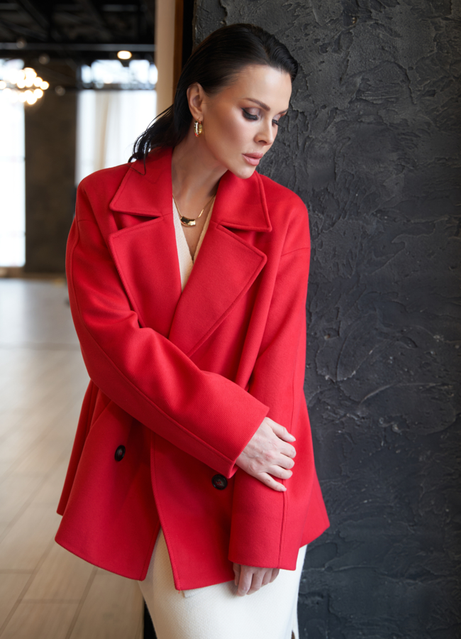 Укороченное двубортное пальто модель № 30087 в рассрочку