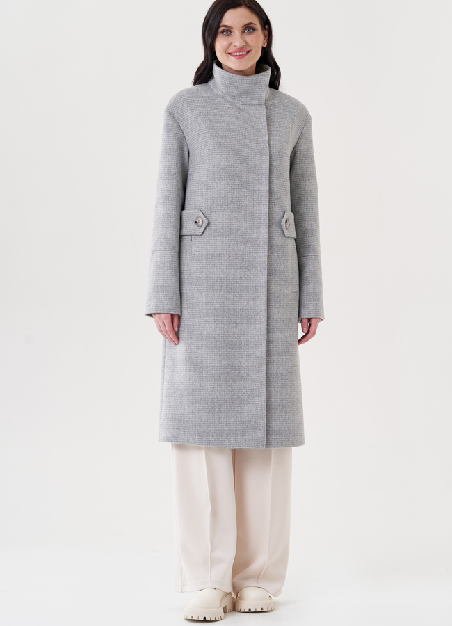 Женское пальто с воротником стойка модель № 24384 меха малина