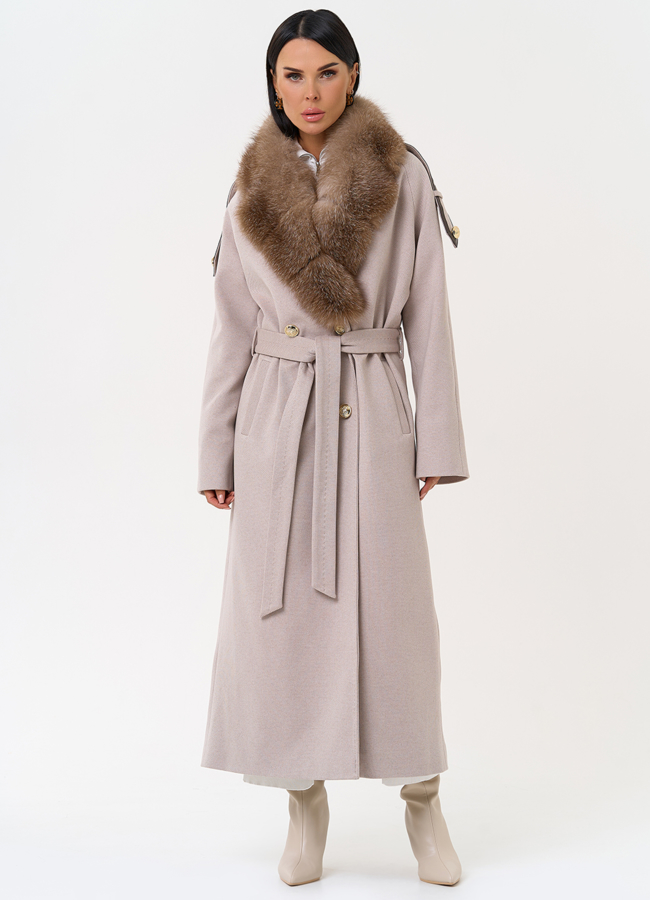 Утепленное женское пальто с английским воротником из меха фроста модель № 31410 универмаг малина