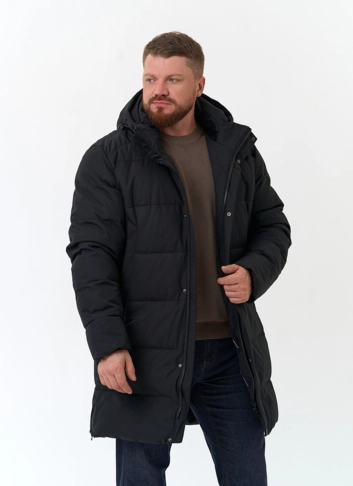 Мужской удлиненный пуховик с капюшоном фото