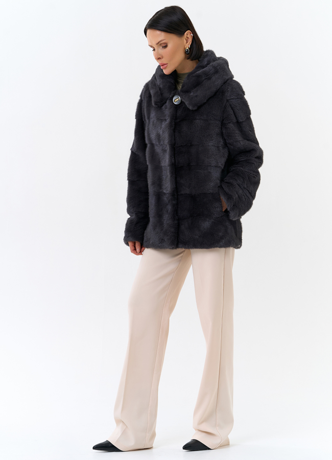 Куртка из меха норки с капюшоном модель № 25398 универмаг малина