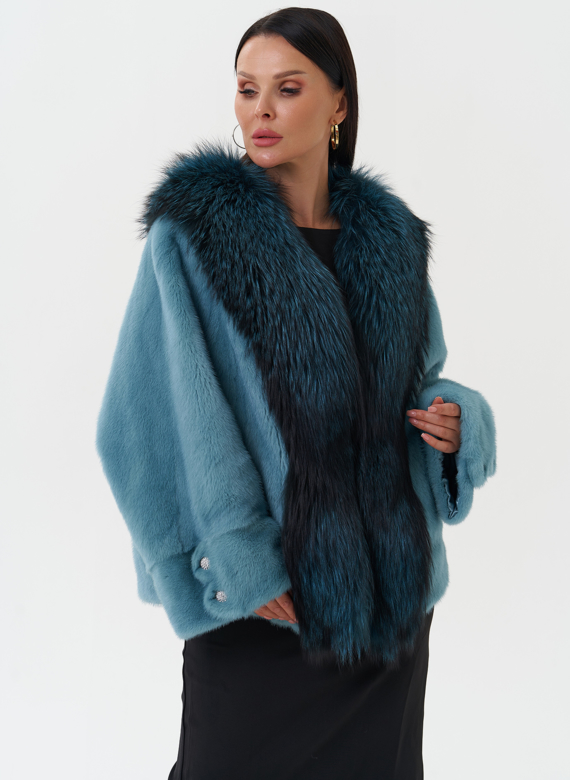 Короткая шуба из норки с мехом из чернобурки 