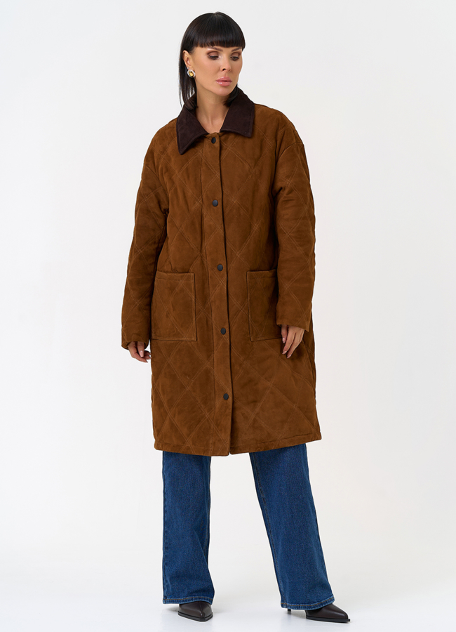 Женский пуховик из натуральной замши  модель № 31567 универмаг малина