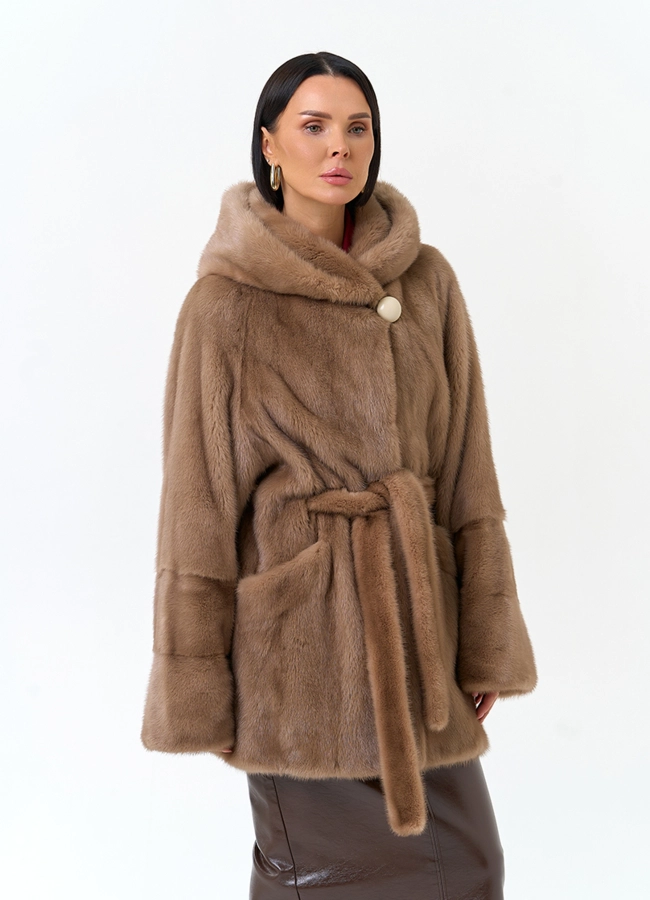 Шуба из меха норки с капюшоном модель № 31783 универмаг малина фото