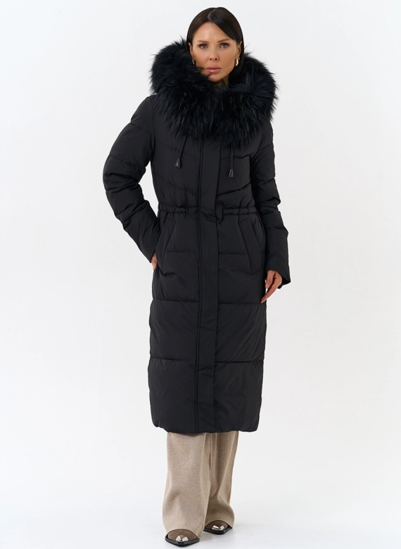 Женский пуховик с капюшоном из меха чернобурки