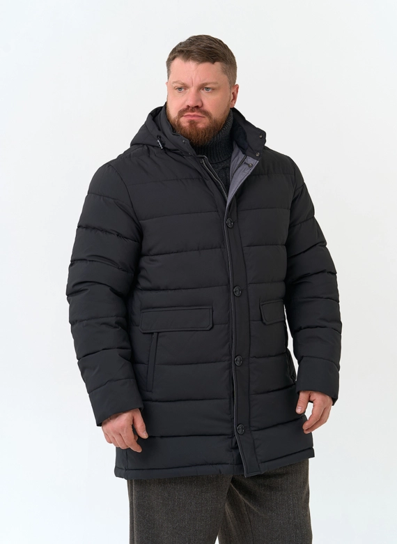 Мужской удлиненный пуховик с капюшоном фото