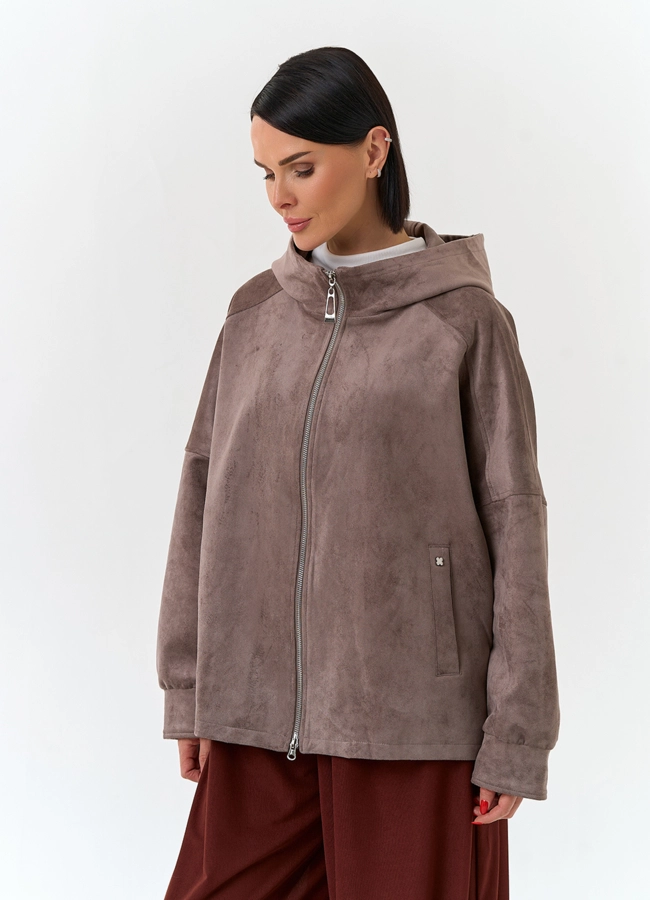 Женская куртка из эко замши с капюшоном модель № 32880 универмаг малина