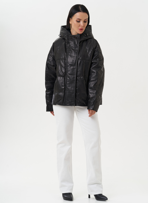 Утепленная куртка из натуральной кожи с капюшоном