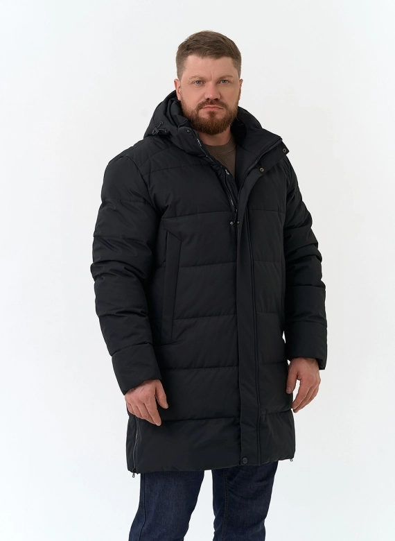 Мужской удлиненный пуховик с капюшоном фото