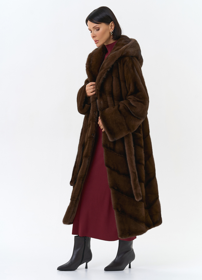 Шуба из меха норки с капюшоном модель № 31985 универмаг малина