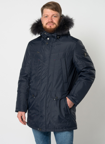 Полупальто мужское синего цвета с отделкой из енота Полупальто мужское синего цвета с отделкой из енота
