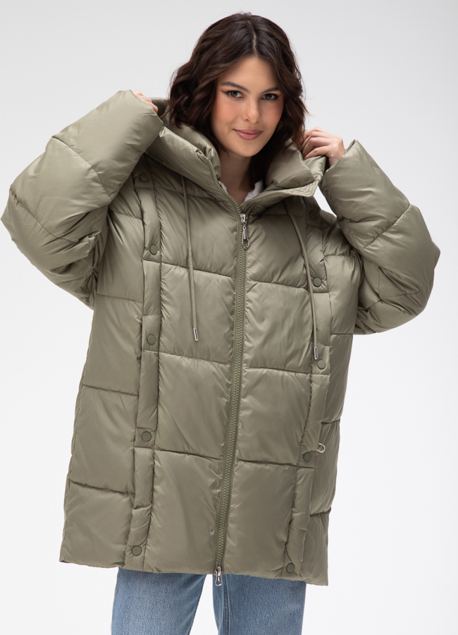 Женский пуховик с капюшоном  модель № 28007 меха малина