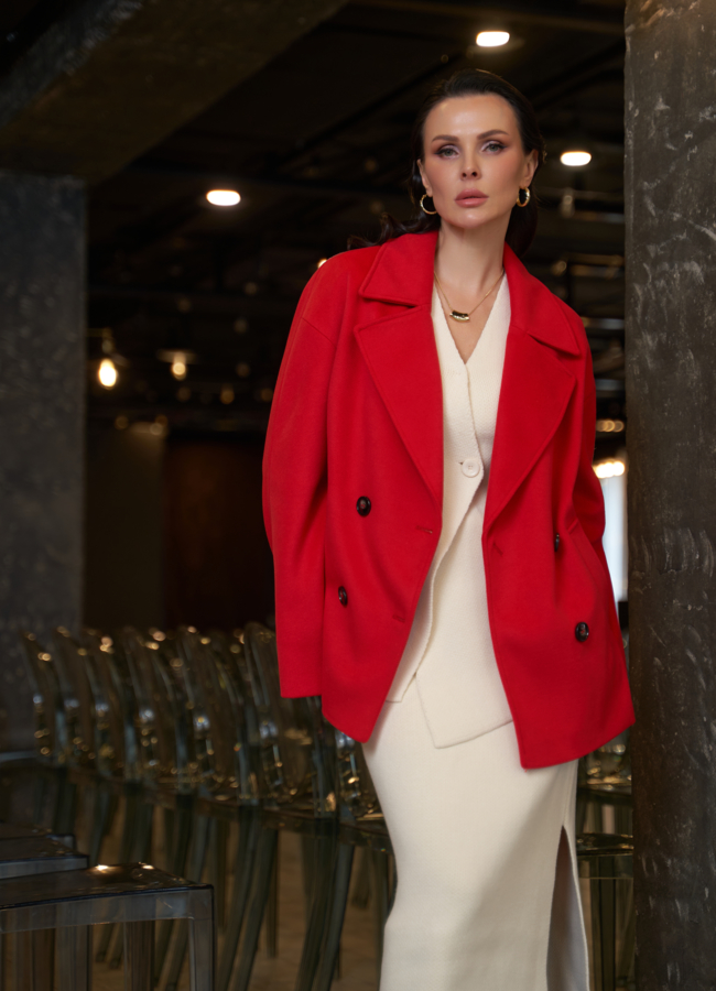 Укороченное двубортное пальто модель № 30087 в кредит