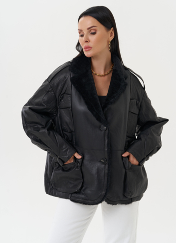 Куртка из натуральной кожи с английским воротником