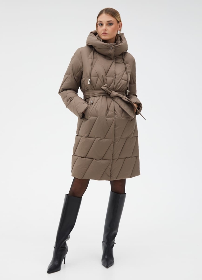 Женский пуховик с поясом модель № 31131 универмаг малина